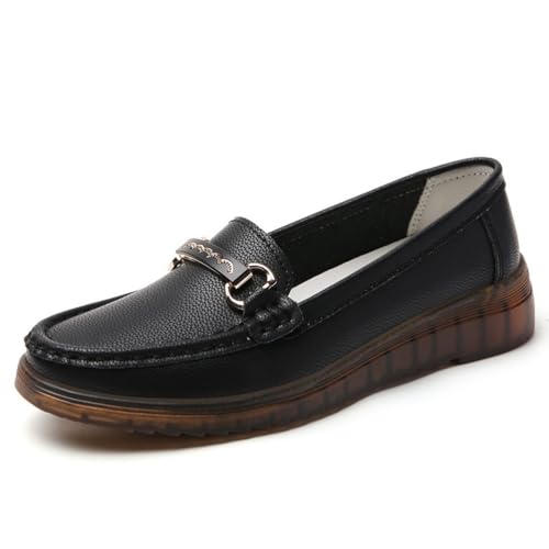 Damen-Flats Loafers Hohl Komfortschuhe Anti-Rutsch Mokassins Walking Bootsschuh Pflege,Schwarz,40 EU von Generic