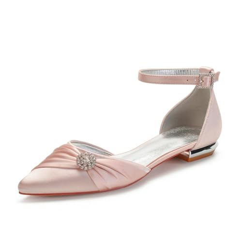Damen Flats Spitzer Zehenpartie Bridal Partei Abendschuhe Sommer Flach Brautschuhe Flach Kleid Schuhe 1.5Cm,Bean Paste,37 EU von Generic