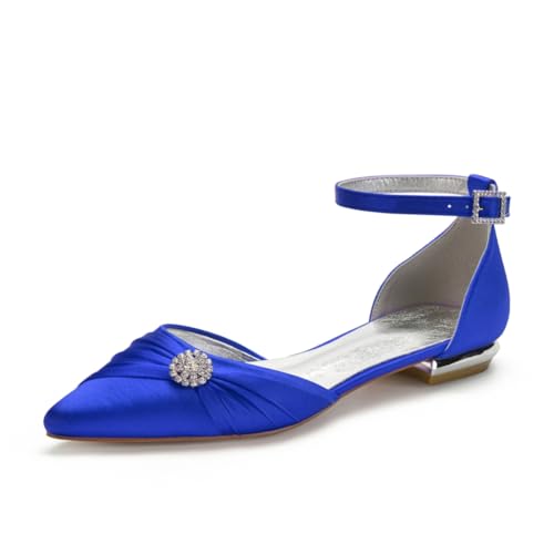 Damen Flats Spitzer Zehenpartie Bridal Partei Abendschuhe Sommer Flach Brautschuhe Flach Kleid Schuhe 1.5Cm,Blau,36 EU von Generic