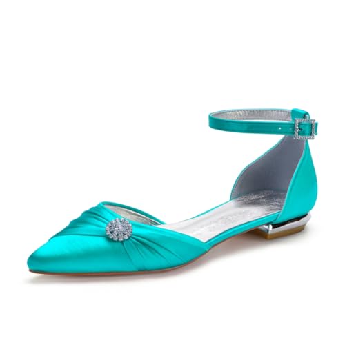 Damen Flats Spitzer Zehenpartie Bridal Partei Abendschuhe Sommer Flach Brautschuhe Flach Kleid Schuhe 1.5Cm,Blue Green,37 EU von Generic