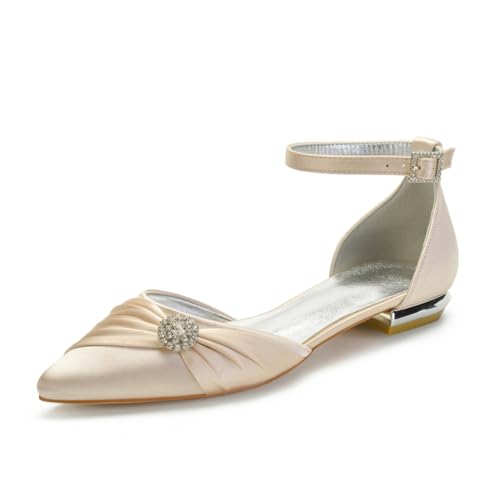 Damen Flats Spitzer Zehenpartie Bridal Partei Abendschuhe Sommer Flach Brautschuhe Flach Kleid Schuhe 1.5Cm,Champagne,38 EU von Generic