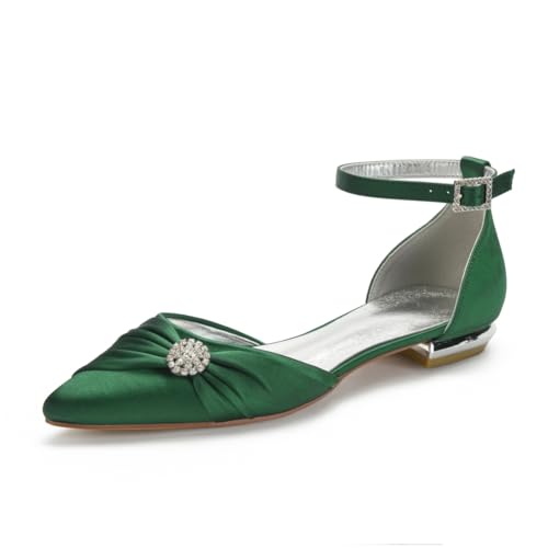 Damen Flats Spitzer Zehenpartie Bridal Partei Abendschuhe Sommer Flach Brautschuhe Flach Kleid Schuhe 1.5Cm,Dark Green,41 EU von Generic