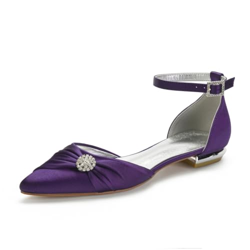 Damen Flats Spitzer Zehenpartie Bridal Partei Abendschuhe Sommer Flach Brautschuhe Flach Kleid Schuhe 1.5Cm,Dark Purple,41 EU von Generic
