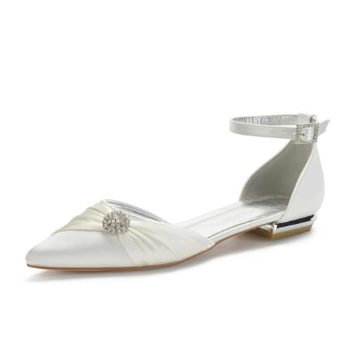 Damen Flats Spitzer Zehenpartie Bridal Partei Abendschuhe Sommer Flach Brautschuhe Flach Kleid Schuhe 1.5Cm,Elfenbein,41 EU von Generic