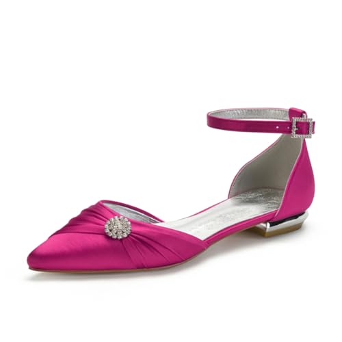 Damen Flats Spitzer Zehenpartie Bridal Partei Abendschuhe Sommer Flach Brautschuhe Flach Kleid Schuhe 1.5Cm,Rose red,40 EU von Generic