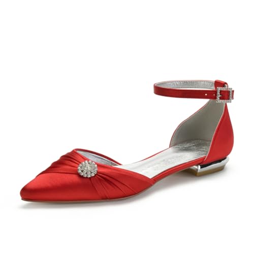 Damen Flats Spitzer Zehenpartie Bridal Partei Abendschuhe Sommer Flach Brautschuhe Flach Kleid Schuhe 1.5Cm,Rot,37 EU von Generic