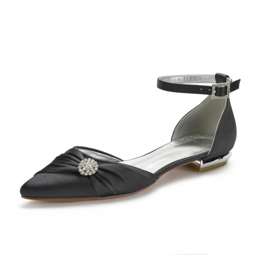 Damen Flats Spitzer Zehenpartie Bridal Partei Abendschuhe Sommer Flach Brautschuhe Flach Kleid Schuhe 1.5Cm,Schwarz,41 EU von Generic