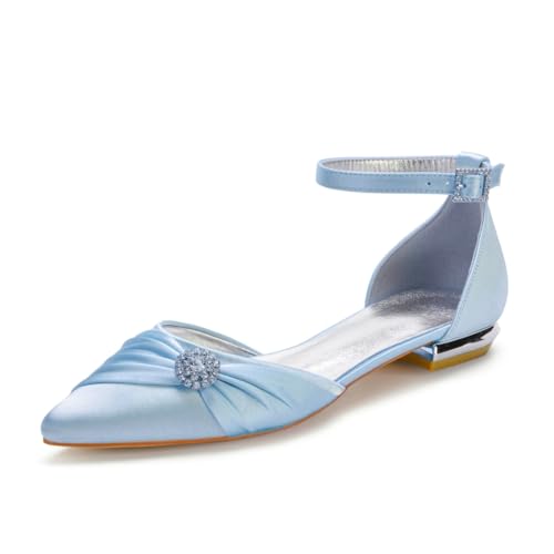 Damen Flats Spitzer Zehenpartie Bridal Partei Abendschuhe Sommer Flach Brautschuhe Flach Kleid Schuhe 1.5Cm,Sky Blue,43 EU von Generic