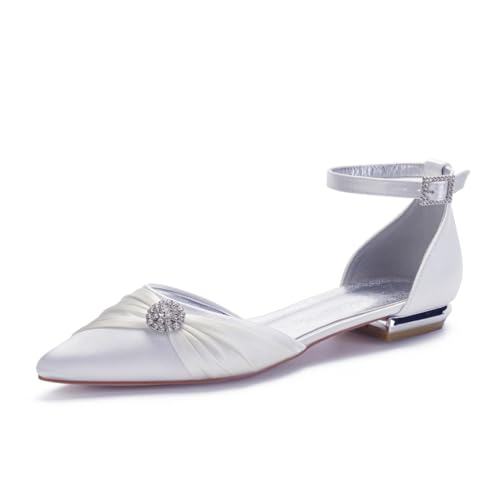 Damen Flats Spitzer Zehenpartie Bridal Partei Abendschuhe Sommer Flach Brautschuhe Flach Kleid Schuhe 1.5Cm,Weiß,36 EU von Generic