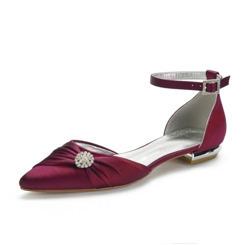 Damen Flats Spitzer Zehenpartie Bridal Partei Abendschuhe Sommer Flach Brautschuhe Flach Kleid Schuhe 1.5Cm,Wine red,39 EU von Generic