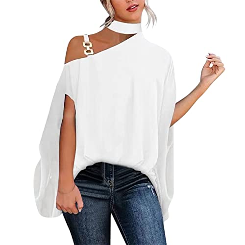 Damen Fledermaus Bluse Langarmshirt Schulterfrei Frauen Neckholder Oberteil Locker Sommer Lange Hemd Casual Einfarbig Tshirt Sommer Elegant Longbluse von Generic