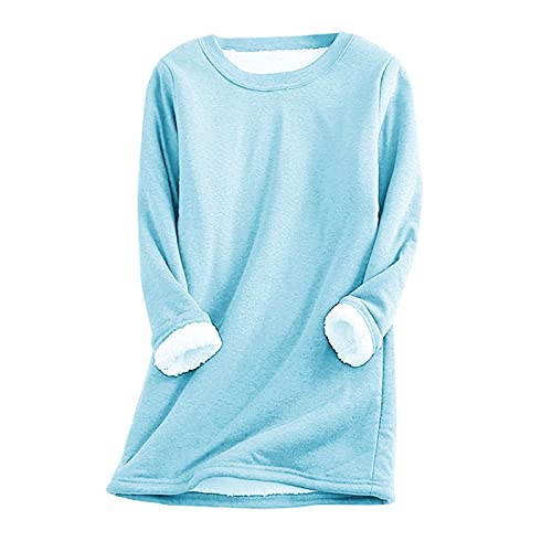 Damen Fleece Langarm Sweatshirts Winter-Warmer Plüsch Pulli Oversized Rundhals Sweatshirt Teddy-Fleece Pullover Unterhemd von Generic