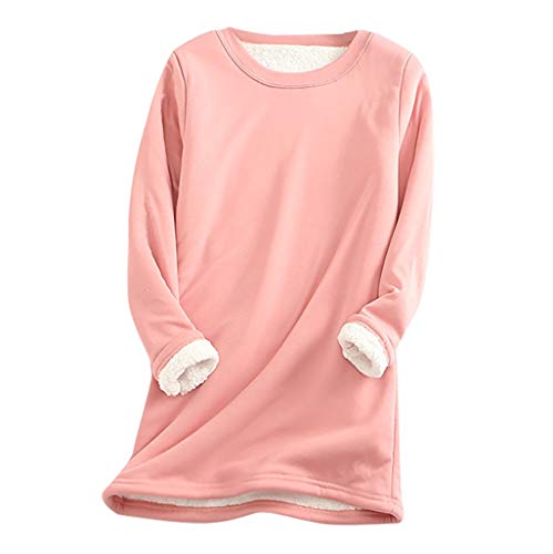 Damen Fleece Langarm Sweatshirts Winter-Warmer Plüsch Pulli Oversized Rundhals Sweatshirt Teddy-Fleece Pullover Unterhemd von Generic