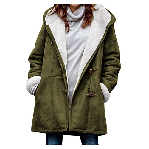 Damen Fleecepullover, Fleecejacke Damen Sweatjacke Winter Warm Hoodie Jacke Lose Winterjacke Lammfell Fleece Kapuzenjacke Langarm Mantel mit Taschen Lose Winterjacke Winter Hoodie (Grün,M) von Generic