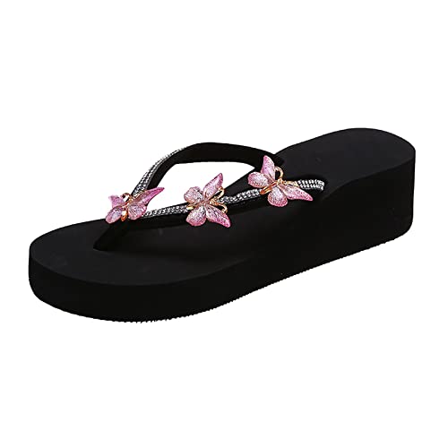 Damen-Flip-Flop-Sandalen mit hohem Plateau, mit Keilabsatz Sandalen Damen Mit Absatz Silber, Zehentrenner, Plateau Strass-Slippers, Flip-Flops-Pantoletten 35-40 von Generic