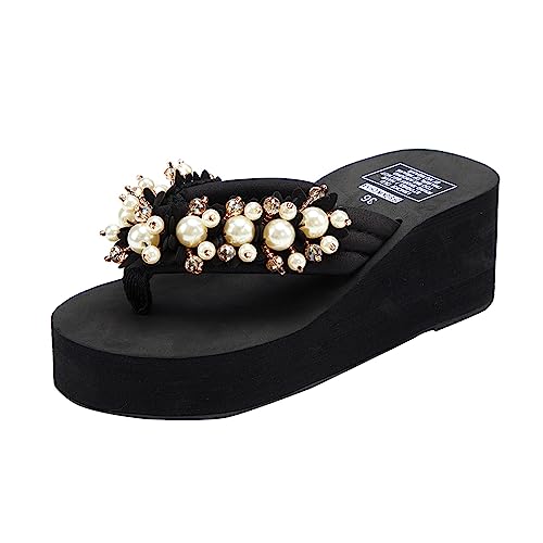 Damen-Flip-Flop-Sandalen mit hohem Plateau, mit Keilabsatz Sandalen Damen Mit Absatz Silber, Zehentrenner, Plateau Strass-Slippers, Flip-Flops-Pantoletten 35-40 von Generic