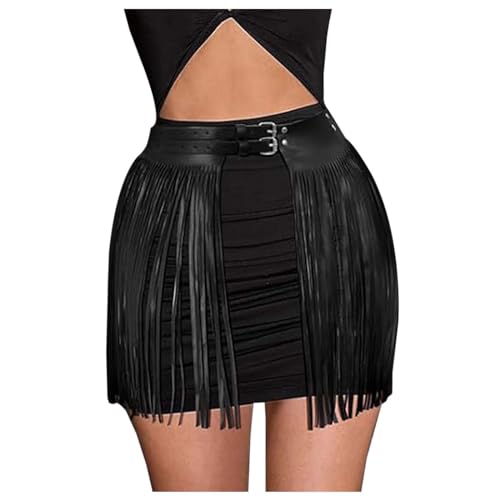 Damen Fransen Rock GüRtel, Quaste Rock Mode Kunstleder TaillengüRtel Punk Gothic Leder Rock Cinch TaillengüRtel Festival Outfit Rave füR Bikini Club Party Tanzrock Röcke Partykleid Damenrock Reifrock von Generic