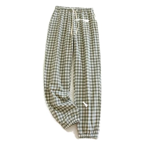 Damen Freizeithose Lang Karierte Schlafanzughose Damen Lang Schlafanzug Pyjamahose Nachtwäsche Freizeithose Strandhose Baumwolle Pyjama Loungehose mit Taschen Kordelzug Hose Haushose (Grün,XL) von Generic