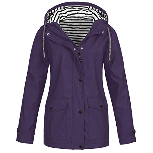 Damen Freizeitjacke – Outdoor Wasserdicht Solide Kapuzenjacke Größe Frauen Wasserdicht Winddicht Plus Mantel Damen Trenchcoat Schwarz Lang, violett, 48 von Generic