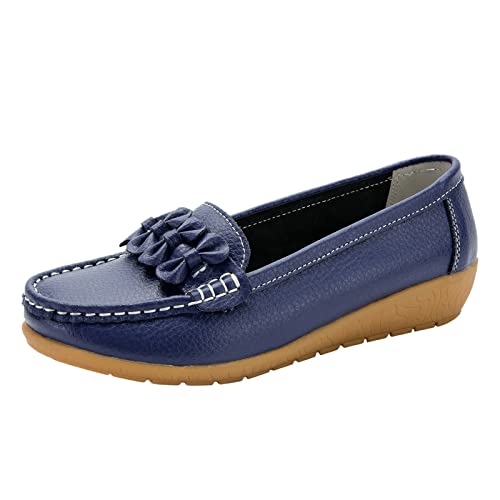 Damen Freizeitschuhe Bequem Slip On Loafer Weich Wandern Gehen Autofahrer Mokassins Elegant Leicht Flexibel Alltag (Dark Blue, 40) von Generic