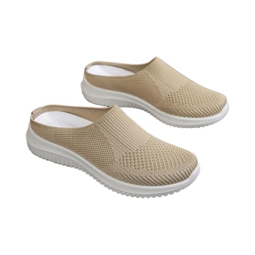 Damen Freizeitschuhe Bequeme Slide-Sandalen mit weicher Sohle für Frühling Sommer Offener Zehenbereich Alltagstauglich Leicht Atmungsaktiv (Khaki, 38) von Generic