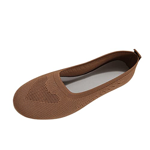 Damen Freizeitschuhe Einfarbig Atmungsaktiv Bequeme Flache Lässige Einzelschuhe Leichte Flexible Sohle Bequemschuhe Für Weite Füße Weich (Brown, 38) von Generic