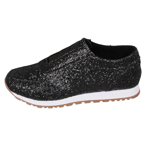 Damen Freizeitschuhe Elastische Glitzer Pailletten Fischmaul Plateausohle Bequem Elegant Modisch Comfort Weich Leicht Flexibel (Black, 39) von Generic