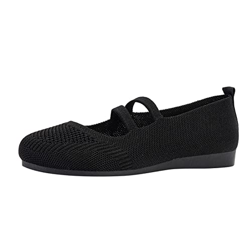 Damen Freizeitschuhe Flach Bequem Einfarbig Atmungsaktiv Strickmodus Leicht Flexible Laufschuhe Für Tägliche Bequemlichkeit (Black, 38) von Generic