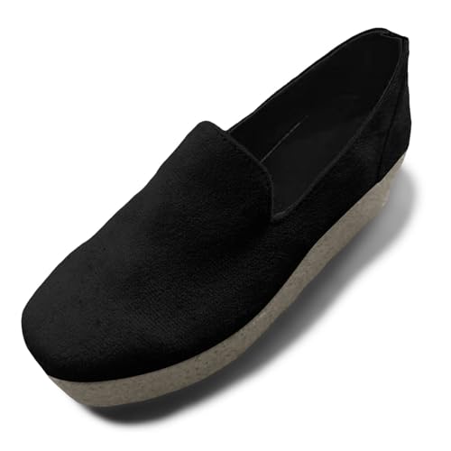 Damen Freizeitschuhe Keilabsatz rutschfeste Sohle bequem atmungsaktiv Flockdesign Bequeme Einlegesohlen weiche Flex-Sohle modisch (Black, 40) von Generic