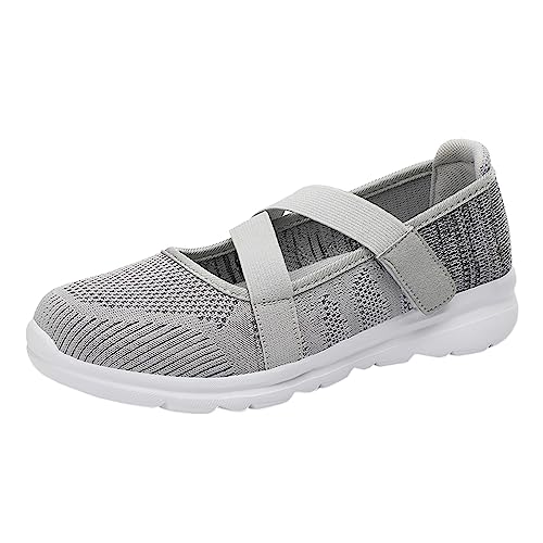Damen Freizeitschuhe Leichte Bequeme Flache Sommerschuhe Atmungsaktive Damenschuhe für Frauen Bequeme Sohle Weiche Flexibele Alltagsschuhe (Grey, 37) von Generic