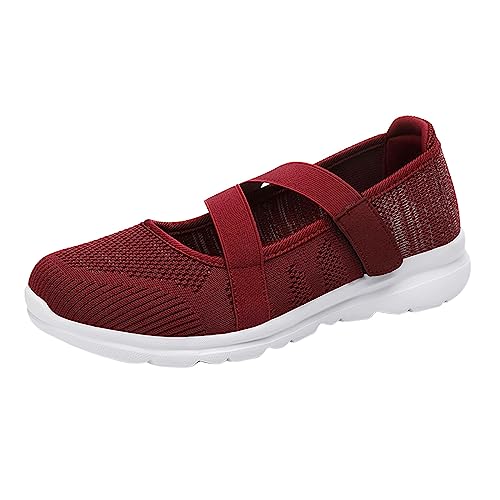 Damen Freizeitschuhe Leichte Bequeme Flache Sommerschuhe Atmungsaktive Damenschuhe für Frauen Bequeme Sohle Weiche Flexibele Alltagsschuhe (Red, 37) von Generic