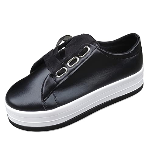 Damen Freizeitschuhe Mode Plattform Riemen Design Bequem Weich Rund Zehe Elegant Casual Alltag (Black, 38) von Generic