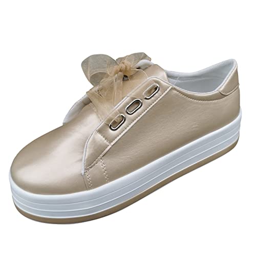 Damen Freizeitschuhe Mode Plattform Riemen Design Bequem Weich Rund Zehe Elegant Casual Alltag (Gold, 42) von Generic