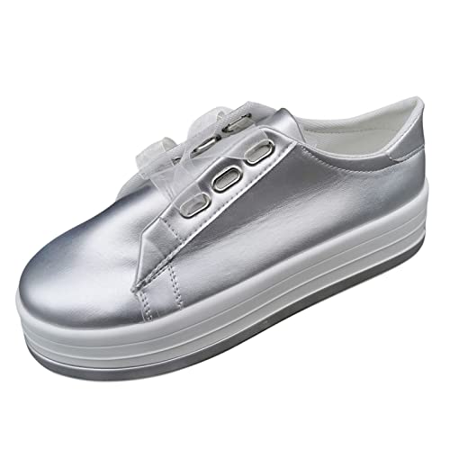 Damen Freizeitschuhe Mode Plattform Riemen Design Bequem Weich Rund Zehe Elegant Casual Alltag (Silver, 42) von Generic