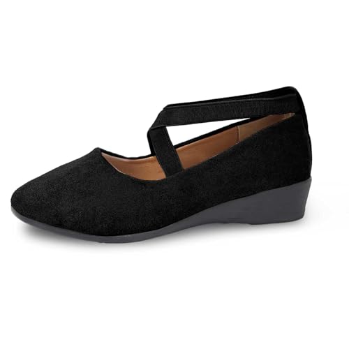 Damen Freizeitschuhe Slip-On Bequeme Schuhe für Elastische Einfarbig Design Elegante Frühling Outdoor Urlaub Strand Strandspaziergang (Black, 42) von Generic