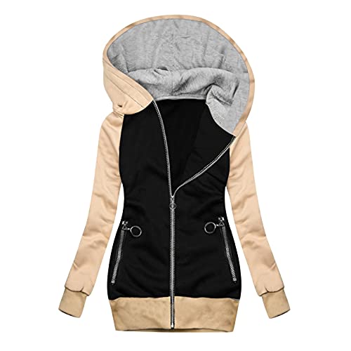 Damen Frühlingsjacke Parka Übergangsjacke Frauen Sweatjacke Winterjacke Dünne Frühling Jacke Steppjacke Sweatshirt Reißverschluss Outdoorjacke Lang Damen Mit Kapuze Mantel Outdoor (Khaki, M) von Generic