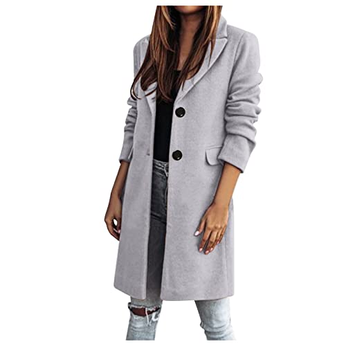 Damen Frühlingsmantel Damen Kunstwolle Dünne Mäntel Trenchjacke Damen Schlanker Langer Mantel Outwear Solide Elegante Knopfmantel Taschenjacke Gestrickter Mantel Damen von Generic