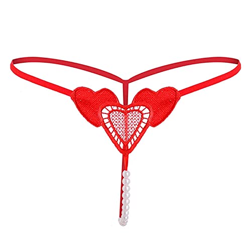 Damen G-String Tanga Butterfly Embroidered Perlen Sexy Unterwäsche Perlenstring Mini Slip Frauen Erotisc Unterhose Ouvert Slip Dessous Geschenk für Freundin Rot Einheitsgröße von Generic