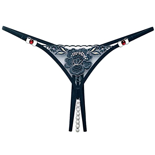 Damen G-String Tanga Perlen Sexy Unterwäsche Perlenstring Mini Slip Frauen Erotisch Unterhose Ouvert Slip Dessous mit Perlen Ketten Negligee Reizwäsche Damen Spitze Dessous F-1 Armeegrün Einheitsgröße von Generic