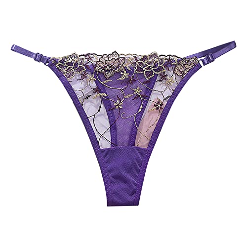 Damen G-String Tanga Perlen Sexy Unterwäsche Perlenstring Mini Slip Frauen Erotisch Unterhose Ouvert Slip Dessous mit Perlen Ketten Negligee Reizwäsche Damen Spitze Dessous Lila M von Generic