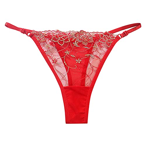 Damen G-String Tanga Perlen Sexy Unterwäsche Perlenstring Mini Slip Frauen Erotisch Unterhose Ouvert Slip Dessous mit Perlen Ketten Negligee Reizwäsche Damen Spitze Dessous Rot L von Generic
