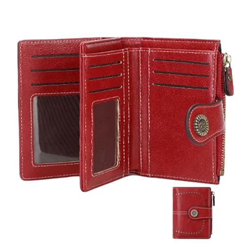 Damen Geldbörse Kartenhalter - Damen Geldbörse aus rotem Leder, elegante modische Geldbörsen mit -Blockierung | Kompakte Damengeldbörse Kreditkartenetui Kreditkartenetui von Generic