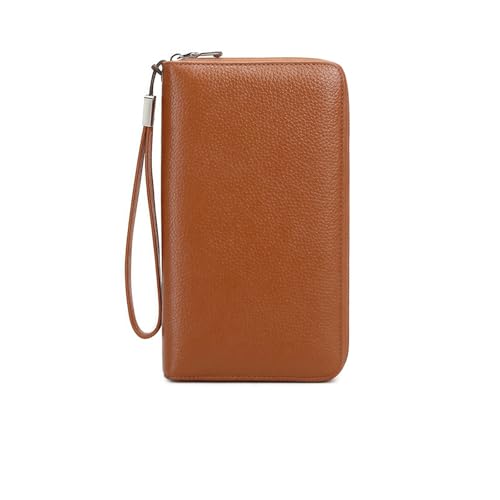 Damen-Geldbörse aus Vollnarbenleder, mit umlaufendem Reißverschluss, großer Kartenhalter mit mehreren Fächern, eleganter langer Clutch-Organizer von Generic