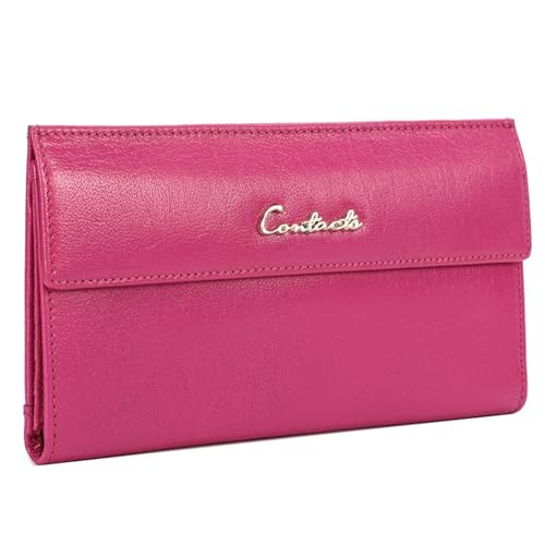 Damen Geldbörse aus echtem Leder – große Kapazität, RFID-blockierende Clutch-Geldbörse mit Kartenfächern, Münzfach mit Reißverschluss, für Reisen und den täglichen Gebrauch, Pink 1, Einfarbig von Generic