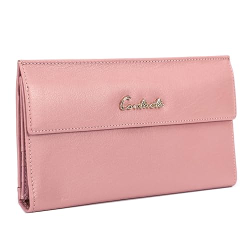 Damen Geldbörse aus echtem Leder – große Kapazität, RFID-blockierende Clutch-Geldbörse mit Kartenfächern, Münzfach mit Reißverschluss, für Reisen und den täglichen Gebrauch, Pink 2, Einfarbig von Generic