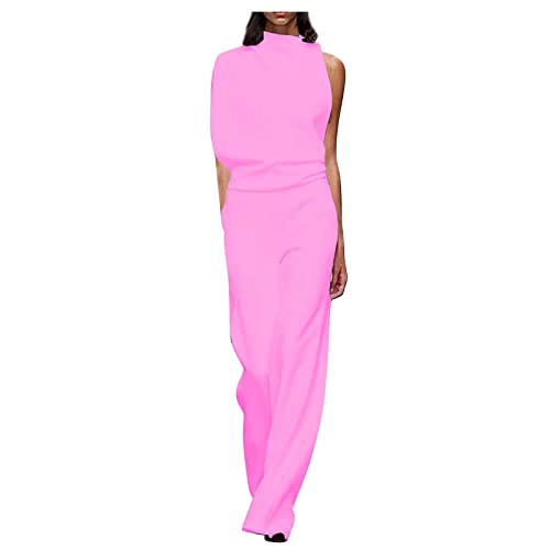 Damen Gerade Stretch Hose Mit Taschen Für Büro Geschäft Alltag Tall//Regulär/Petite Hose,Hosen Damen Jumpsuit Damen Elegant Culottes Hosen Frauen Lose Baumwolle Leinen Kurzarm (M,Rosa) von Generic