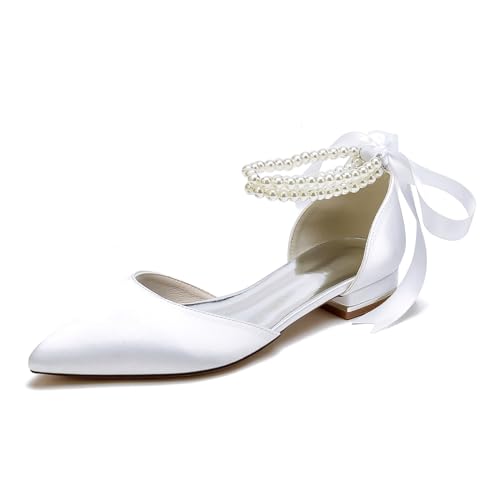 Damen Geschlossen Spitze Brautschuhe Niedrige Blockabsätze Ballerinas Perle Knöchelriemen Formell Abend Party Sandalen Satin Band Krawatte Ballerinas,Weiß,42 EU Damen Geschlossen Spitze Brautschuhe Niedrige Blockabsätze Ballerinas Perle Knöchelriemen Formell Abend Party Sandalen Satin Band Krawatte Ballerinas,Weiß,42 EU von Generic