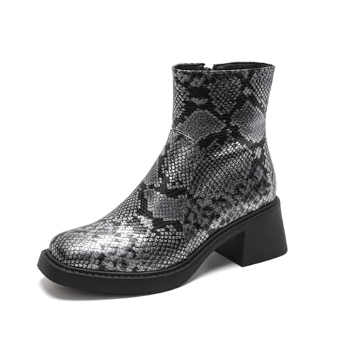 Damen Geschlossene Quadratzehen Kurze Stiefel PU-Leder Stiefeletten Mit Reißverschluss Mittlerer Blockabsatz Stiefeletten,Black Velvet Lining,38.5 EU von Generic