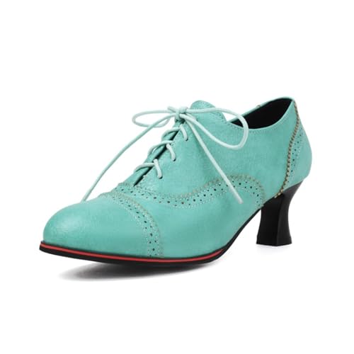 Damen Geschlossene Runde Spitze Oxford Schuhe Barock Retro Geschnitzt Britischer Stil Schnürschuhe Casual Vintage Lederschuhe,Blau,42 EU von Generic