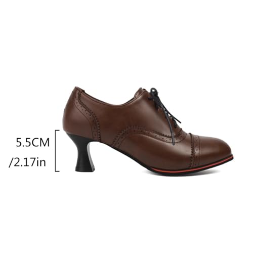 Damen Geschlossene Runde Spitze Oxford Schuhe Barock Retro Geschnitzt Britischer Stil Schnürschuhe Casual Vintage Lederschuhe,Rot,36 EU von Generic
